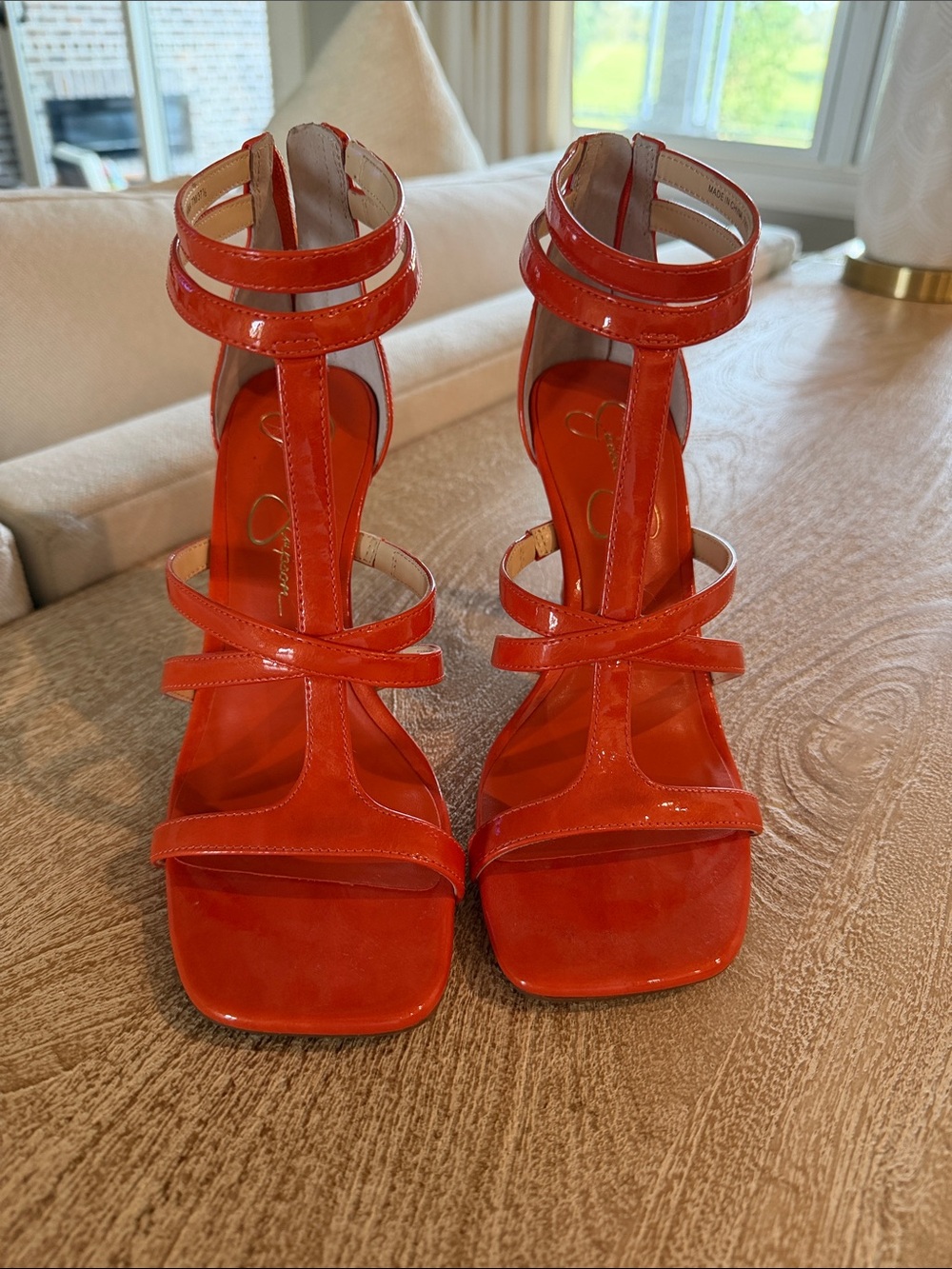 Jessica Simpson Orange Patent Strappy High Heel Sandals - Women's Brand New
